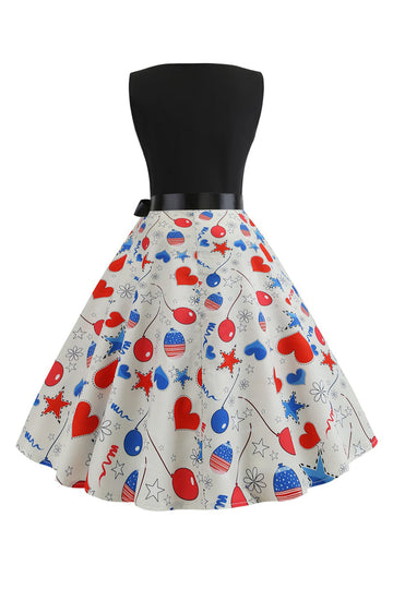 1950s Vestido Sin Mangas Estampado Negro